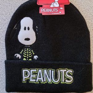 NWT MEN'S PEANUTS SNOOPY SKELETONS  BEANIE.  BLACK SZ: OS